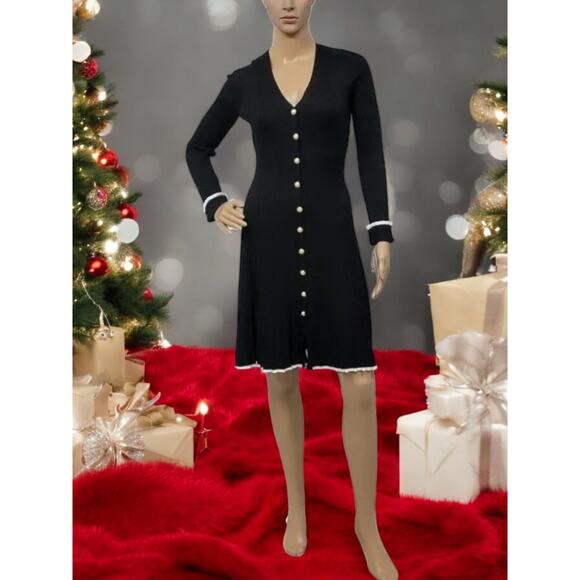 (60% OFF ) NWT Taylor Fit And Flare Black/Ivory Midi Sweater Dress M MSRP: $140 - Picture 1 of 8